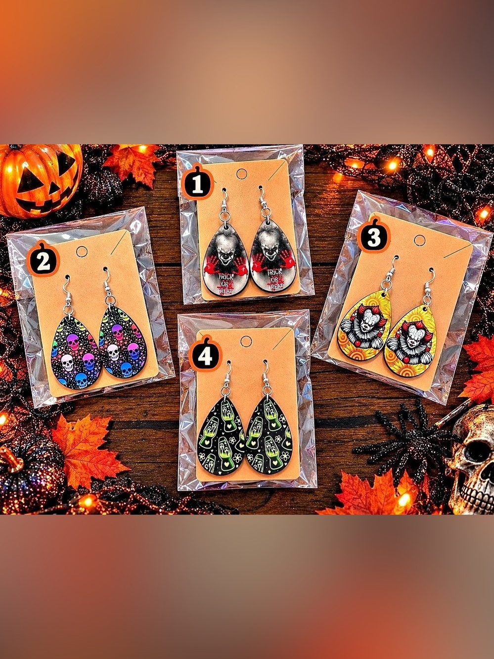 Handmade Halloween Horror Earrings 🎃 Clown - Skull - Spooky 🤡💀